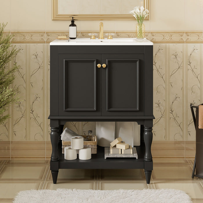 Modern Bathroom Vanity With Sink, Rectangular Cabinet With Open Shelf And Closed Storage