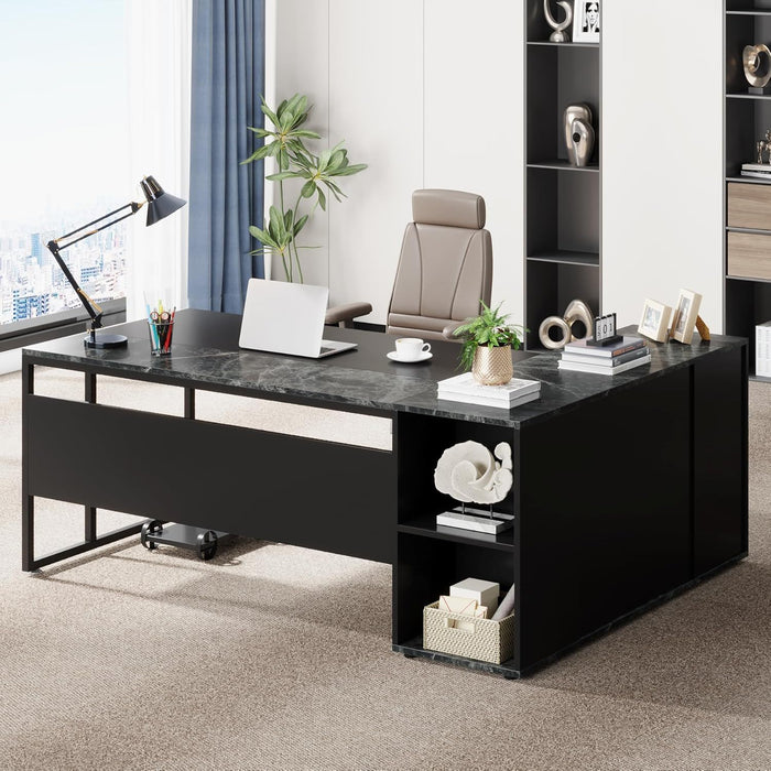 L-Shaped Executive Desk With Cabinet Storage
