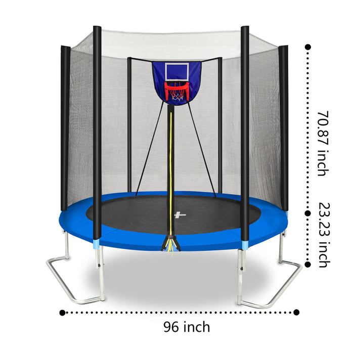 Yc 8Ft Trampoline Outer Net With Soft Basketball Board, Ball And Inflator - Blue