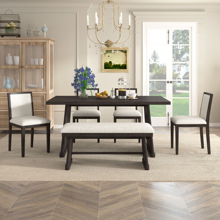 Dining Set With Rectangular Table, 4 Upholstered Chairs & 1 Padded Bench