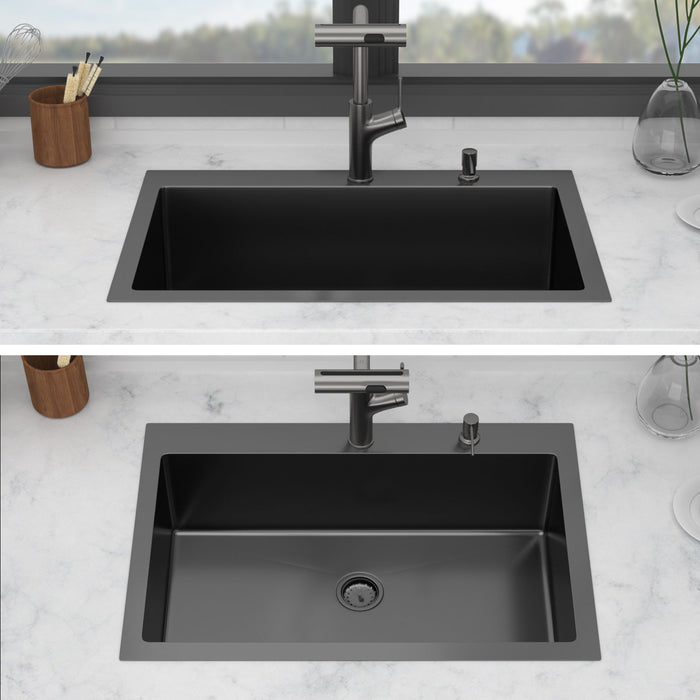 Drop-In Stainless Steel Kitchen Sink With Pull-Out Faucet And Soap Dispenser