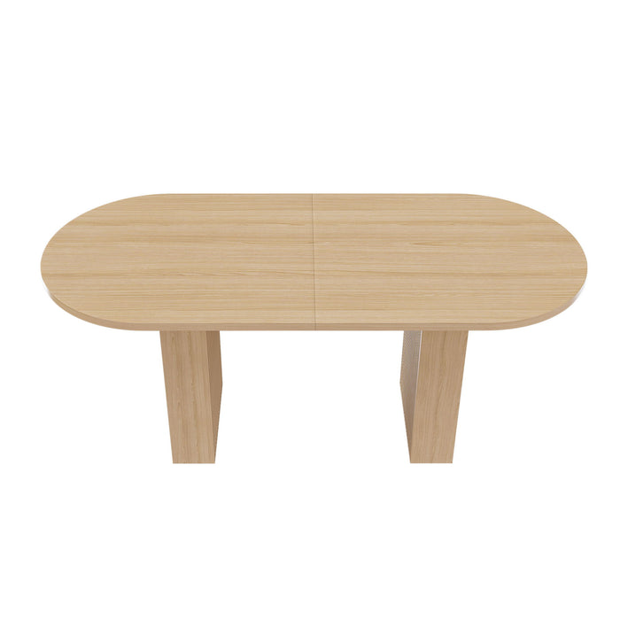 Oval Dining Table For 6 People With Wood Strip Base - Burly Wood