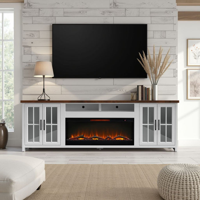 Fireplace TV Stand Console & Fixed Shelves