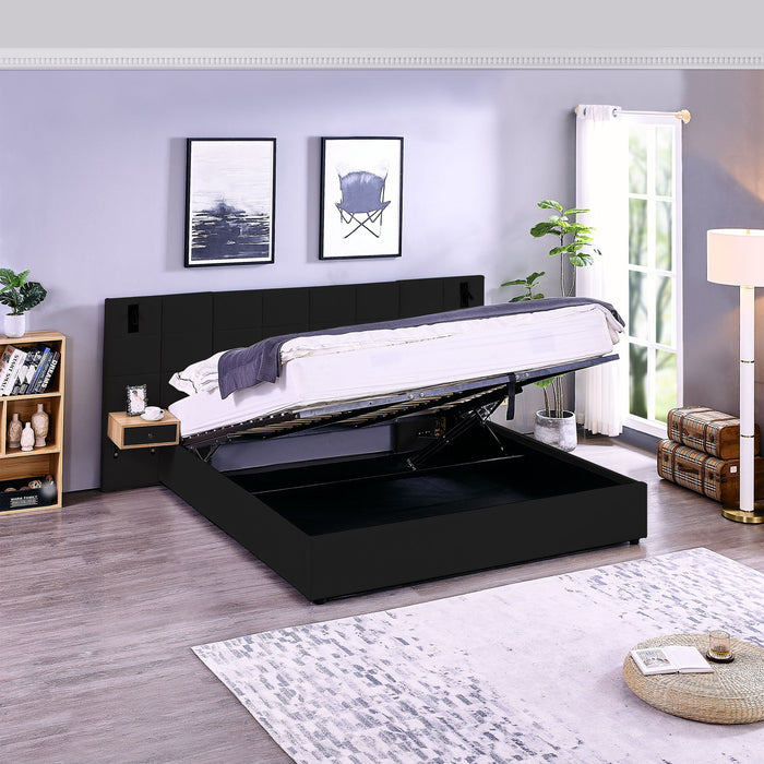 Upholstered Hydraulic Platform Bed With Storage Shelves, Reading Lamps, USB Port