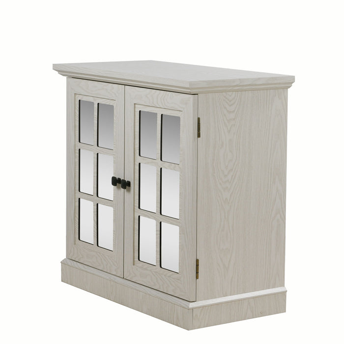 Sideboard Cabinet With Mirrored Doors, Adjustable Shelf, Metal Handles