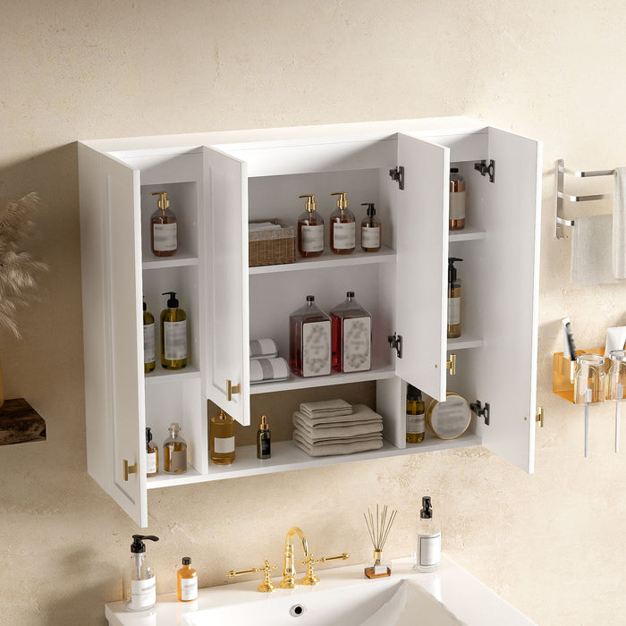 30" Bathroom Cabinet With 5 Adjustable Shelves, Wall Mounted Medicine Cabinet - White