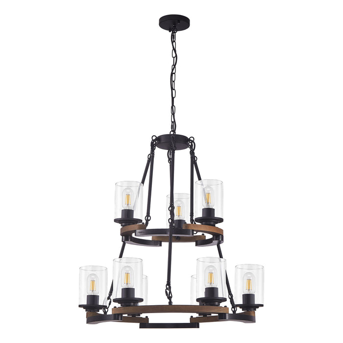 Wagon Wheel Chandelier, Ceiling Light With Adjustable Height - Black / Brown