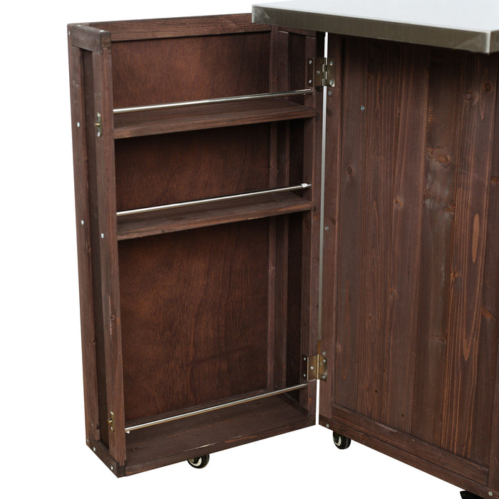 Outdoor Kitchen Island Prep Station With Lockable Wheels, Ample Storage, Towel & Spice Racks