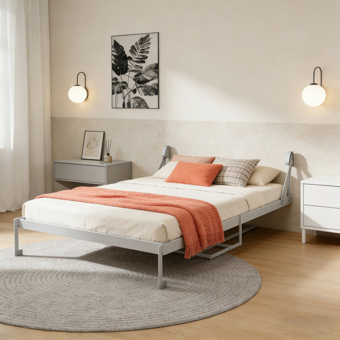 Queen Size Cabinet Wall Bed Mechanism With Desk Panel - Gray