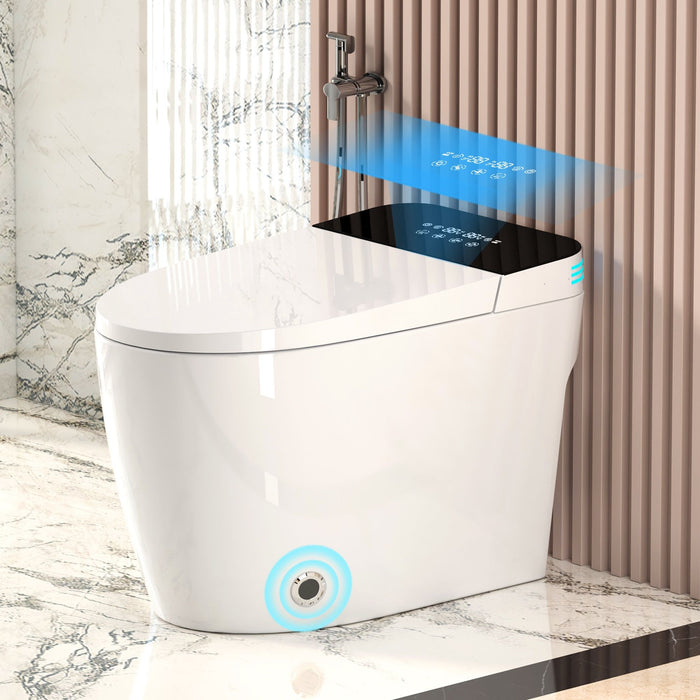 Smart Heated Bidet Toilet With Auto Open / Close Seat, Warm Water Wash, Dryer, And LED Display - White