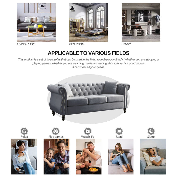 Chesterfield Sofa With Rolled Arms And Nailhead Trim