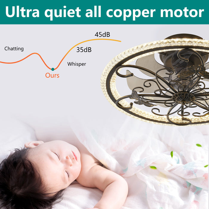 Ceiling Fan With Lights Remote Control, 6 Speeds 3 Color Caged Ceiling Fan - Matte Black