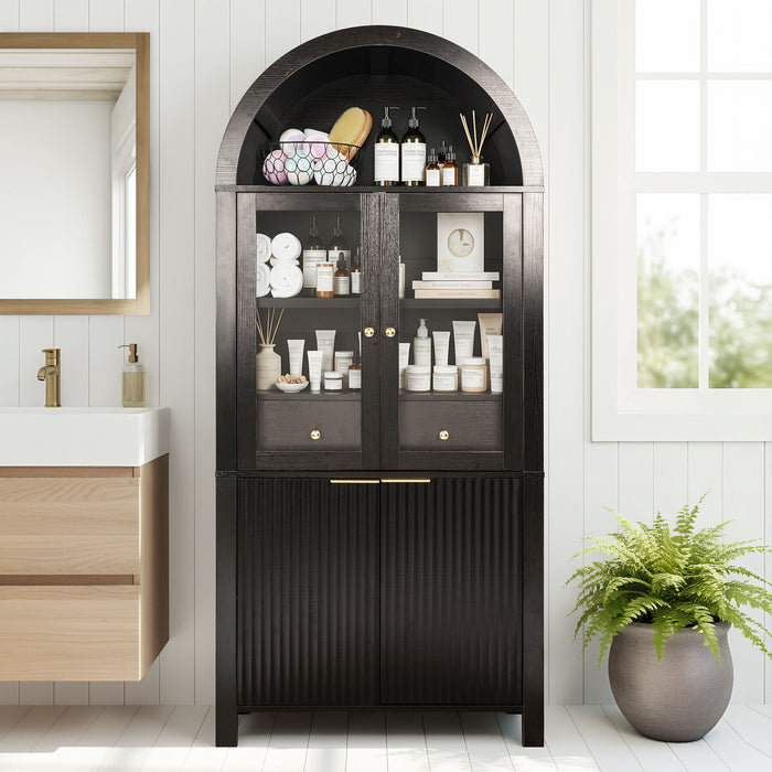 Fluted Tall Arched Pantry Cabinet With Adjustable Shelves