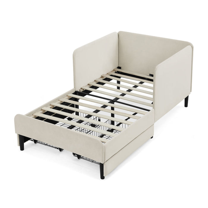 Upholstered Platform Bed Frame With 2 Storage Drawers And Adjustable Sofa Bed
