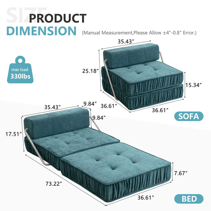 Folding Sofa With Removable Back Cushion, Convertible Futon Sleeper Chair