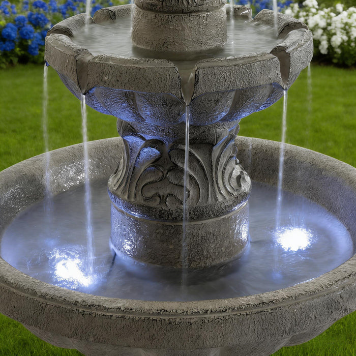 3 Tier Outdoor Garden Fountain With LED Lights - Gray