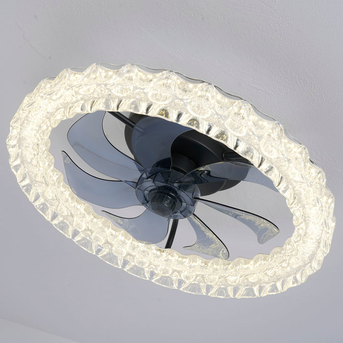 LED Light Source And Remote Control, 3000 - 6500K Dimmable Flush Mount LED Fan Light, 6 Speeds, Quiet DC Motor - Matte Black