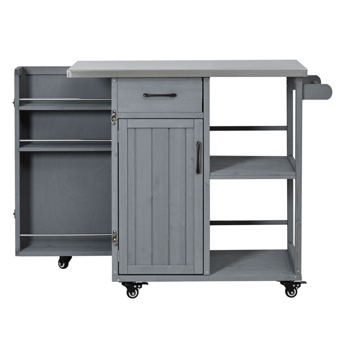 Outdoor Kitchen Island Prep Station With Lockable Wheels, Ample Storage, Towel & Spice Racks
