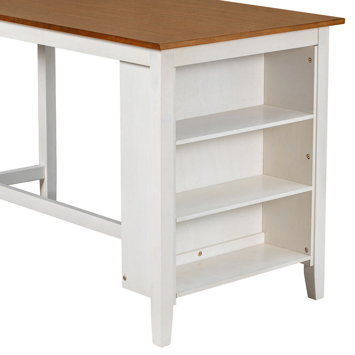 5 Pieces Counter Height Rustic Farmhouse Dining Room Wooden Bar Table Set With 2 Stools And 2 Chairs