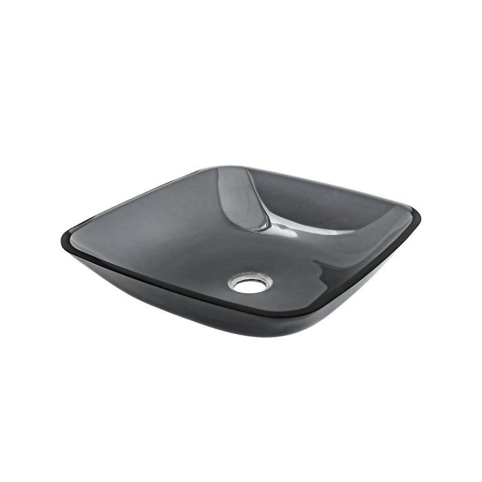 Square Vessel Sink For Bathroom, Above Counter Design With Pop Up Drain, Smooth Rounded Edges - Gray