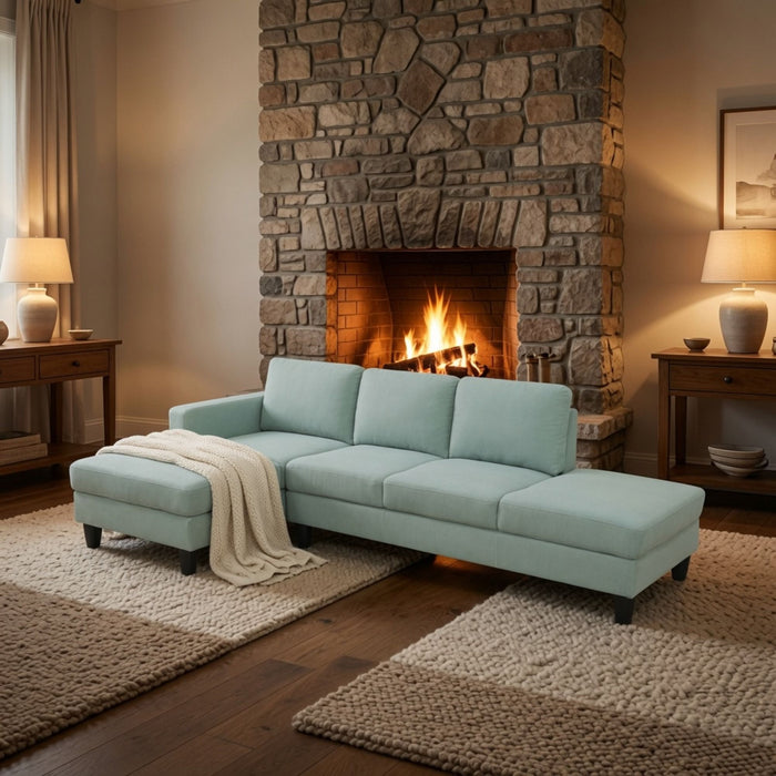 L - Shaped Sectional Sofa With Left Chaise & Ottoman - Pale Green