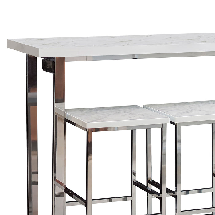 Ledesma - 4 Piece Counter Height Dining Set And Built In Power Unit - White Marble