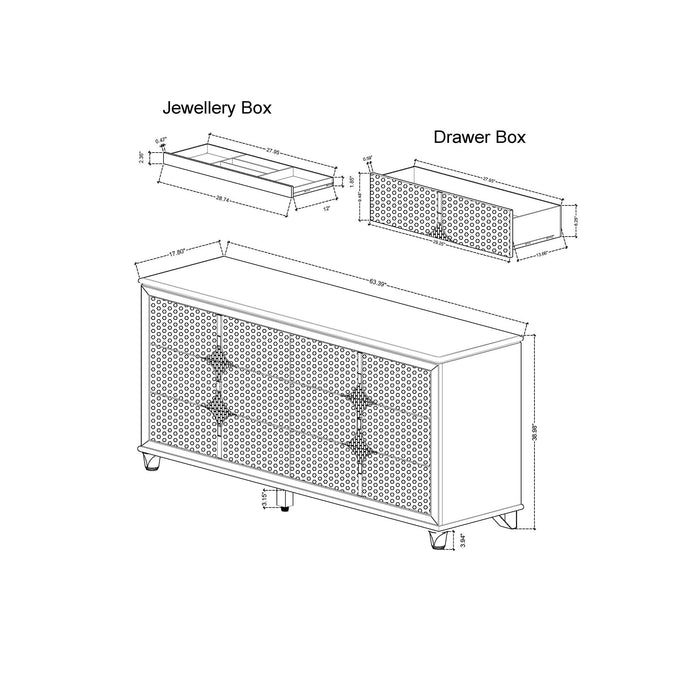 Uriuni - 5 Piece King Bedroom Set With LED Lighting And Panel Headboard - Gold / White