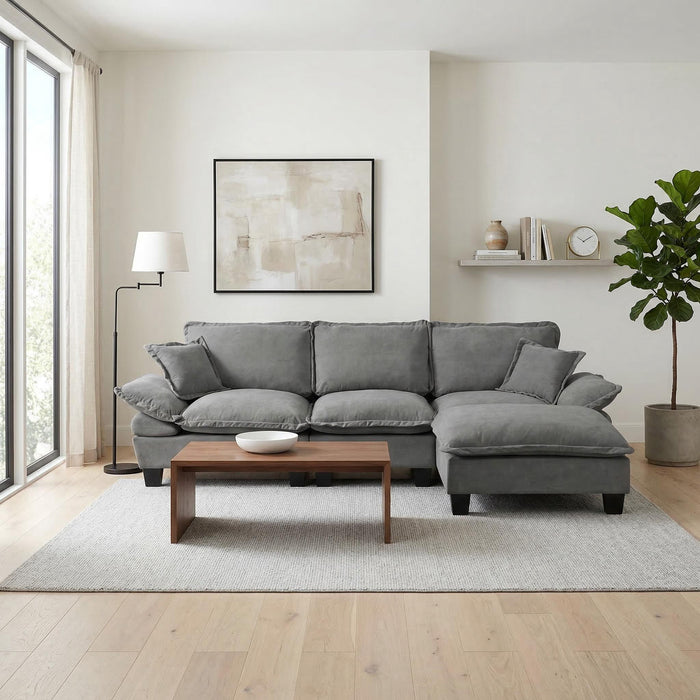 Modular Sectional Sofa With Movable Ottoman & Pillows