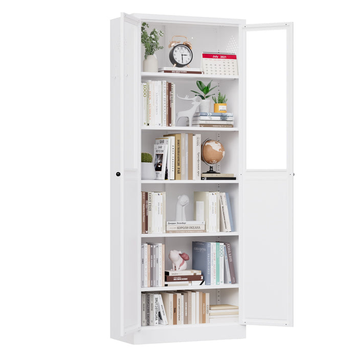 Tall Metal Kitchen Pantry Cabinet With Adjustable Shelves And Silent Magnetic Doors - White