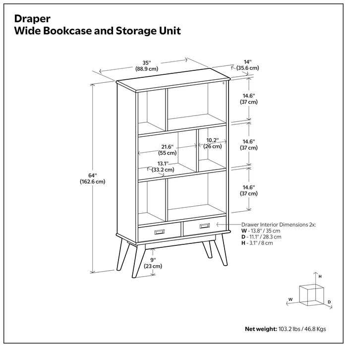 Draper - Mid Century Wide Bookcase And Storage Unit