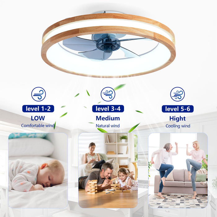 Ceiling Fans With LED Light Source And Remote Control, 3000 - 6500K Dimmable, 6 Speeds, Quiet DC Motor For Living Room - Natural Wood / White