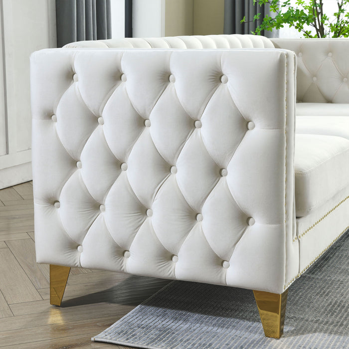 Upholstered Couch Sofa With Button Tufting For Living Room
