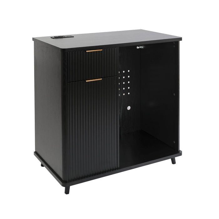 Fluted Coffee Bar Cabinet With Mini Fridge Space & Charging Station