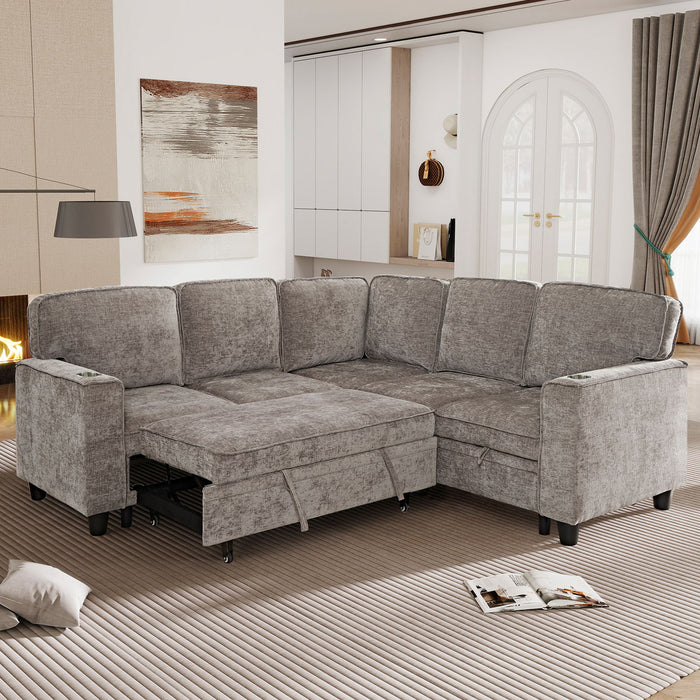 L-Shaped Sofa With Pull Out Sofa Bed With USB