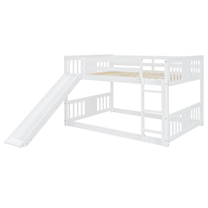 Full Over Full Bunk Bed With Ladder With Slide - White