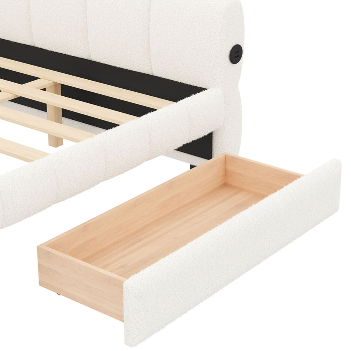 Upholstered Platform Bed With USB Charging And 2 Storage Drawers