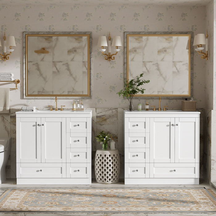 Shaker Free Standing Bathroom Vanity Cabinet & Sink, Soft Close Drawers, Soft Close Doors