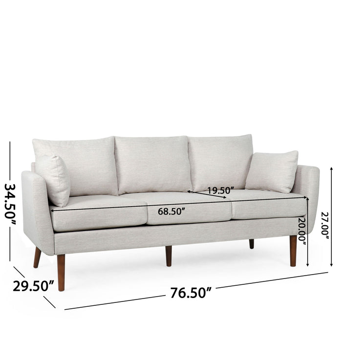 Diaphanous - Upholstered 3 Seater Sofa With 2 Accent Pillows And Wood Legs