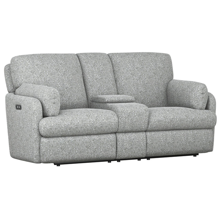 Albus - Power Console Loveseat With Hidden Storage - Speckled Gray