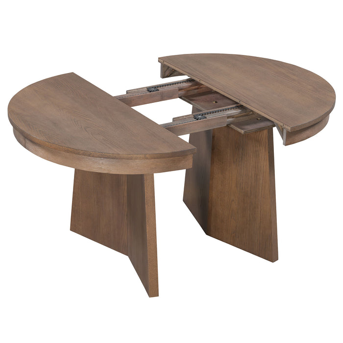 Extendable Round Dining Table Set For 4 With 4 Upholstered Chairs - Beige / Walnut