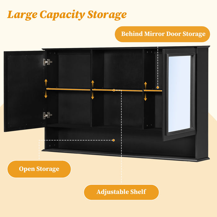 Wall Mounted Bathroom Medicine Cabinet With Double Mirrored Doors