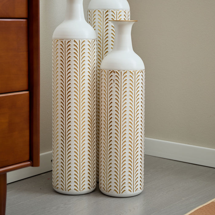 Floor Metal Vase Modern Style Decoration Home Metal Vase 3 Piece Set Gorgeous Home Decoration Large Glazed Metal Vase - Gold / White
