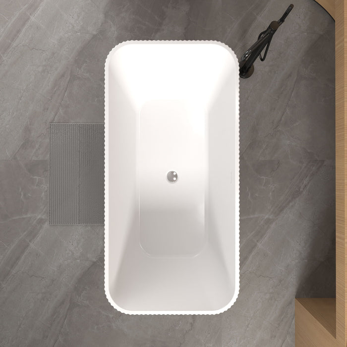 Rectangle Linear Freestanding Soaker Tub With Pop Up Drain, Double Wall Insulated Construction - Gloss White