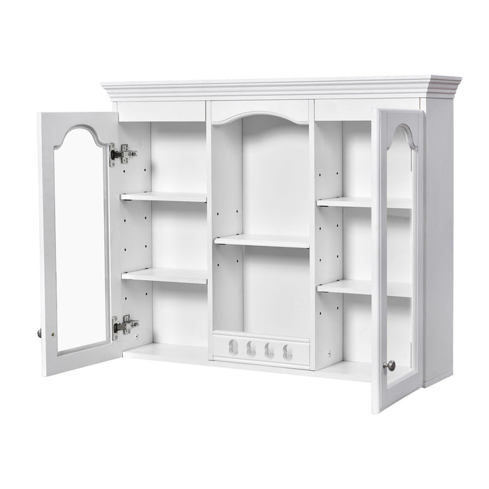 Wall-Mounted Medicine Cabinet With 2 Glass Doors, Adjustable Shelves - White