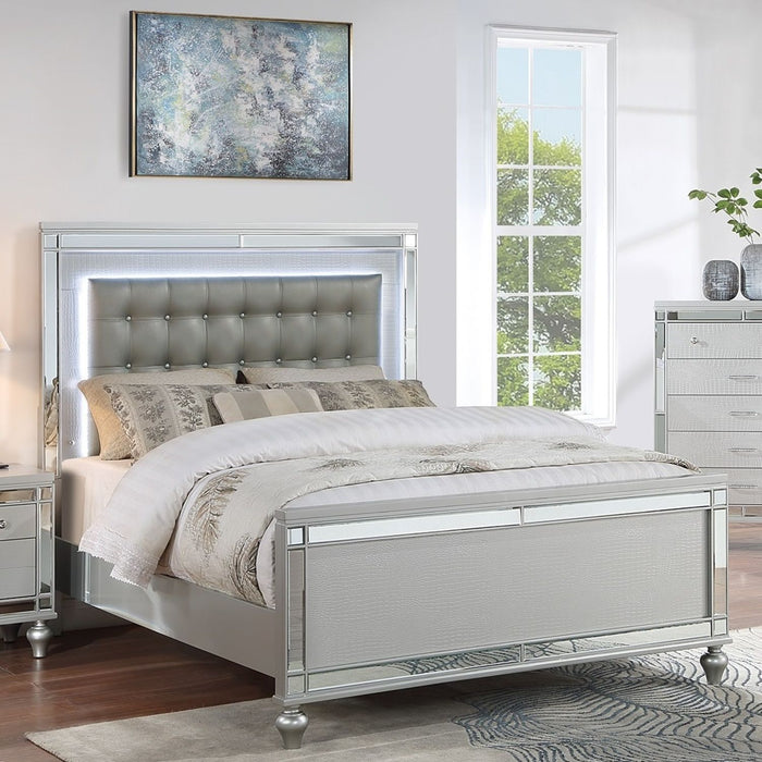 3 Piece Bedroom Set, Sleek Modern Bed With LED Nightstands