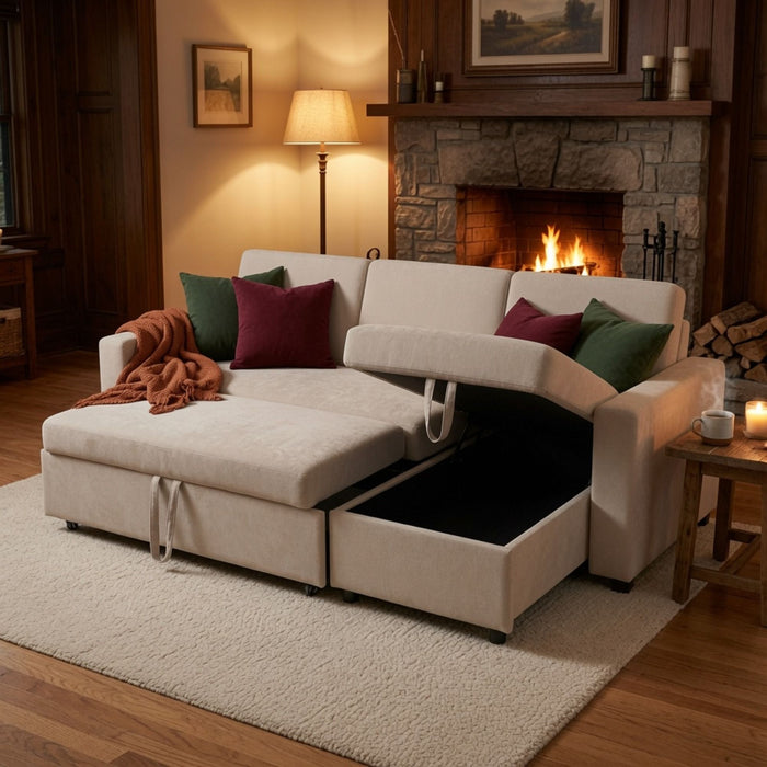 L - Shaped Convertible Sofa Bed With Storage Chaise