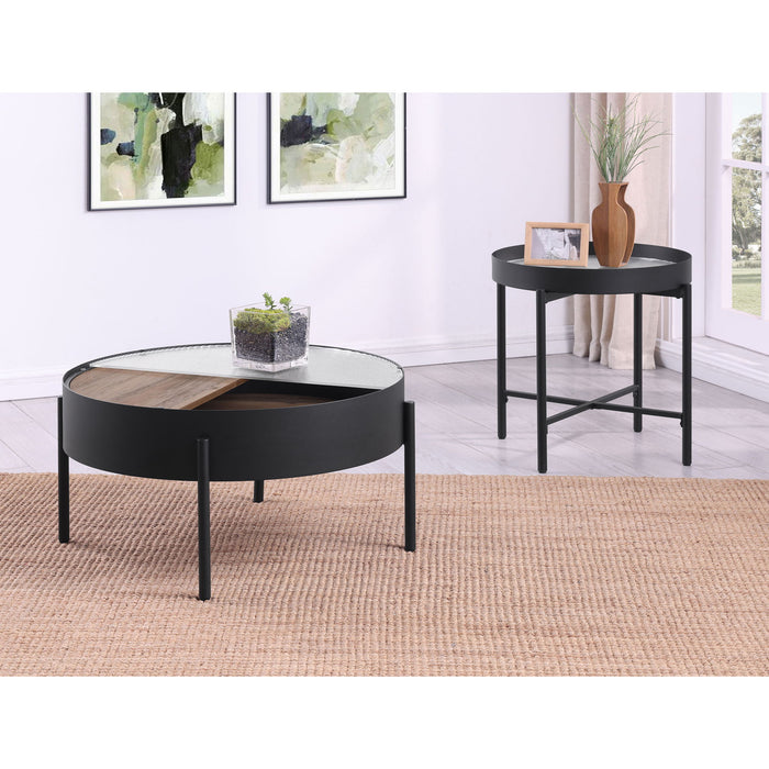 Rafael - 2 Piece Coffee Table Set With Sliding Storage - Tan / Black
