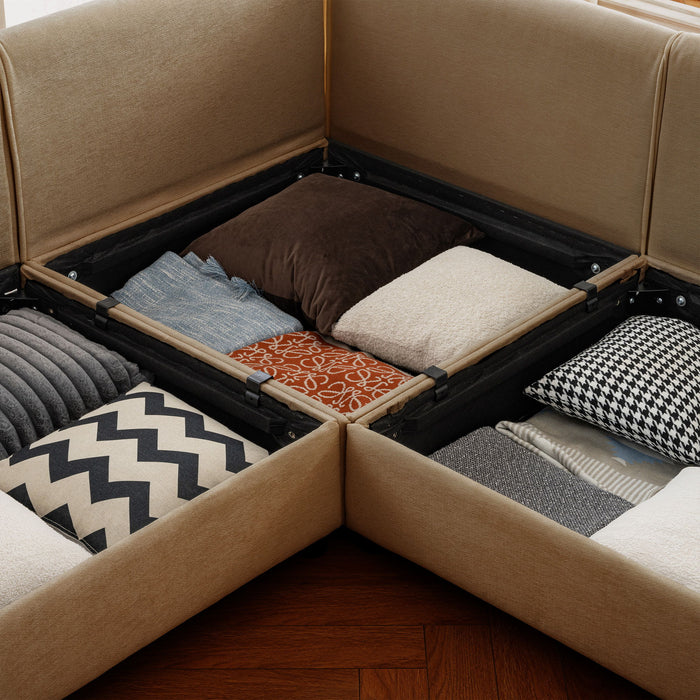 Contemporary Elegant White Chenille Sofa With Storage And Ottoman