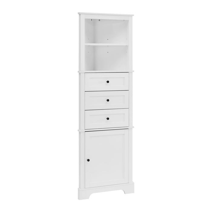 Tall Storage Cabinet With 3 Drawers And Adjustable Shelves For Bathroom