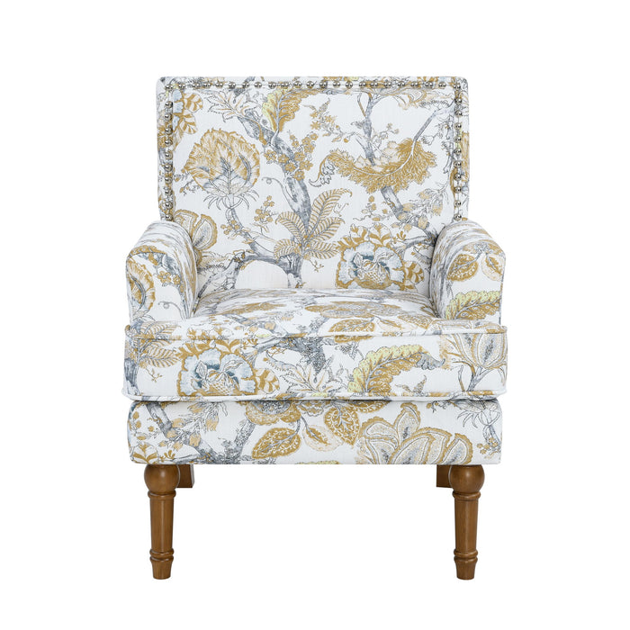 Floral Accent Armchair With Nailhead Trim
